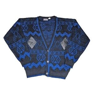 Vintage Grandpa Knit Cardigan Sweater Multicolor Pattern 90s